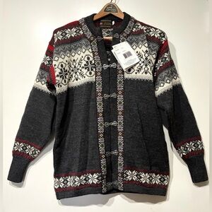 •Norskwear• Unisex Pure New Wool• Fair Isle Nordic Snowflake Cardigan- Sz Large